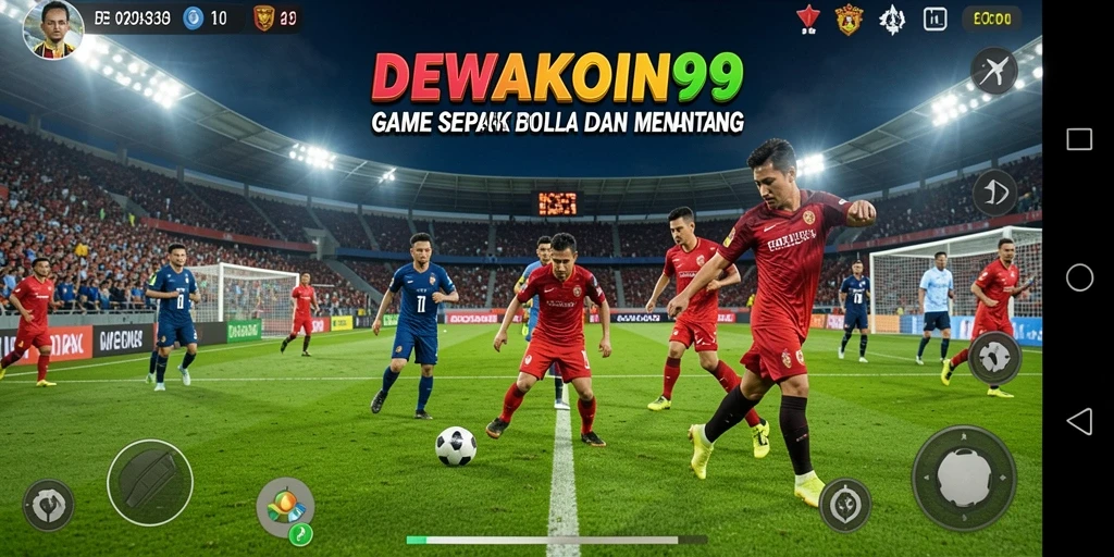 Screenshot menampilkan aksi mendebarkan dalam game sepak bola DEWAKOIN99.