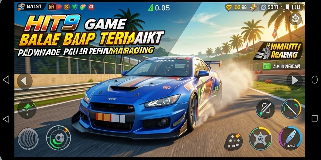 Gameplay Racing HIT9 dengan mobil balap yang cepat dan trek yang menantang.