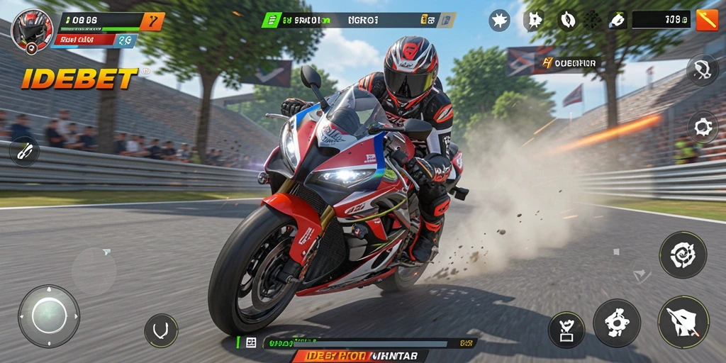 Screenshot gameplay IDEBET yang menampilkan aksi balapan motor yang seru.