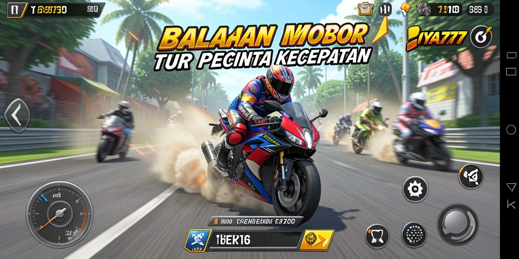 Screenshot gameplay seru dari IYA777 saat balapan motor.