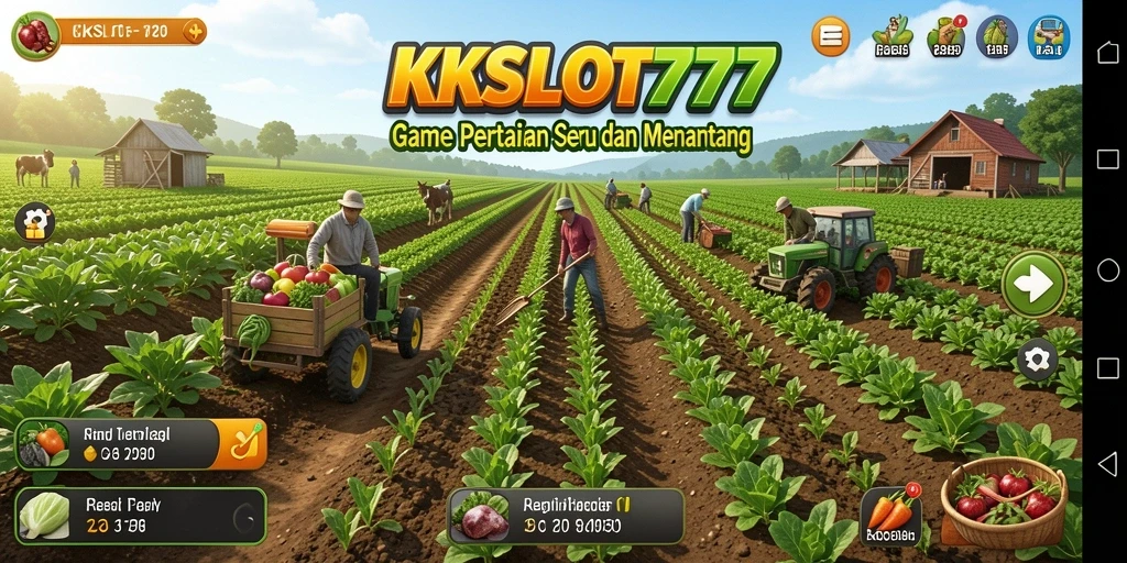 Screenshot gameplay KKSLOT777 menampilkan aktivitas bertani yang menyenangkan.