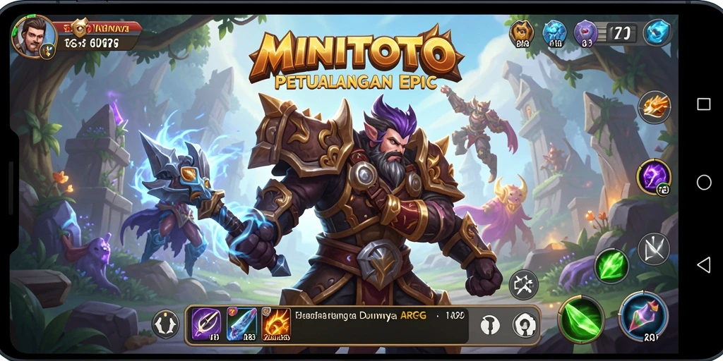 Tampilan dinamis gameplay ARPG MINITOTO dengan pertarungan epik.