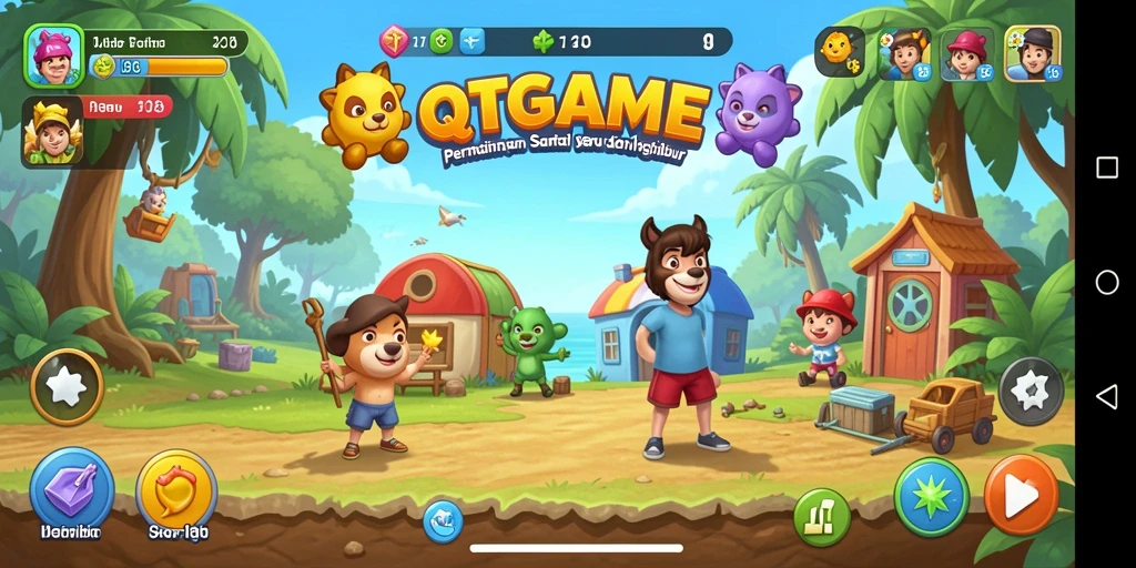 Tampilan gameplay QTGAME yang menghibur dan penuh warna.
